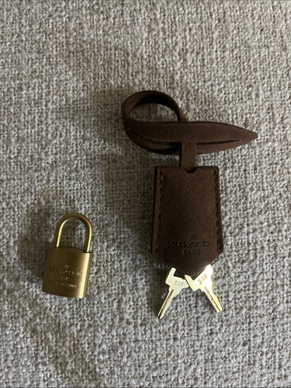 Tommy Bahama Brown Leather Key Fob with Gold Padlock and Keys